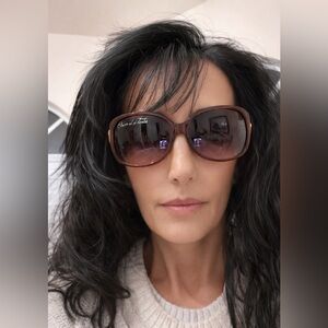 Oscar de la Renta Brown Gradient Sunglasses Gold Tone Hardware pre-owned